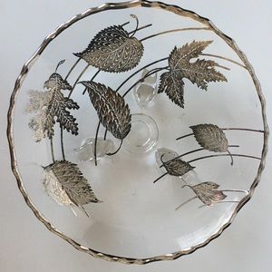 Silver City Footed Glass Dish with Silver Overlay 8.5"